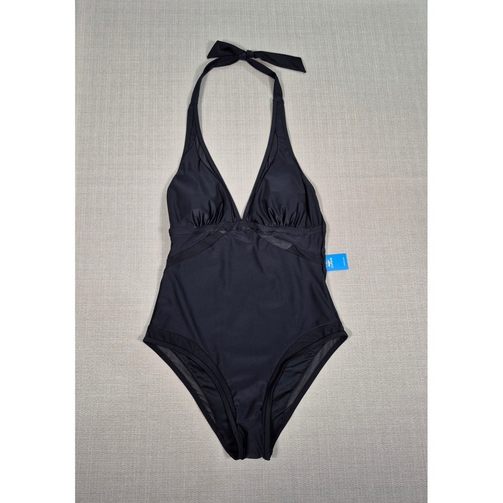 Cupshe Black Halter Mesh V-Neck One Piece Swimsuit Women Size Large NEW